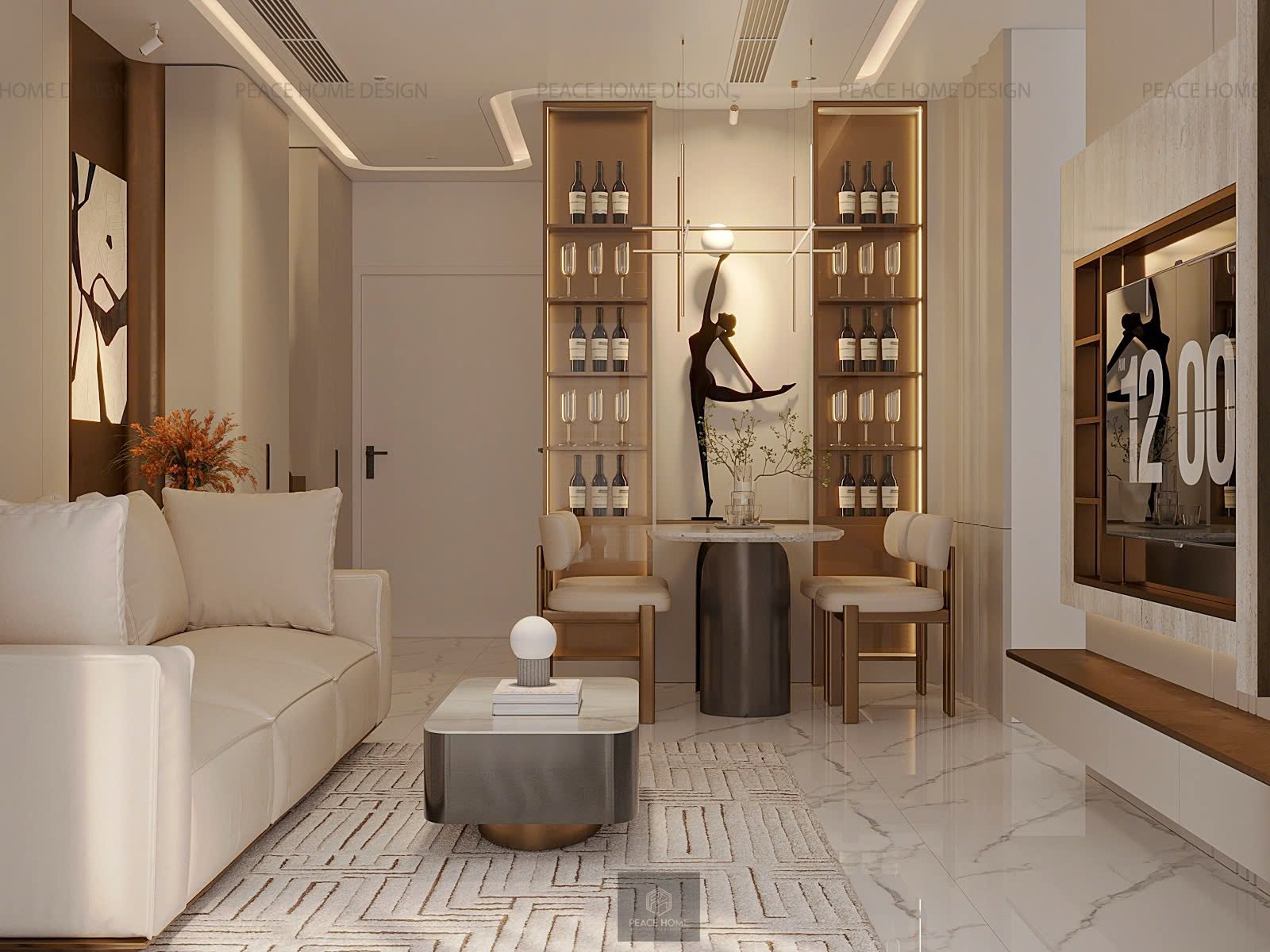 Phòng khách liên thông bàn ăn căn hộ Beverly
